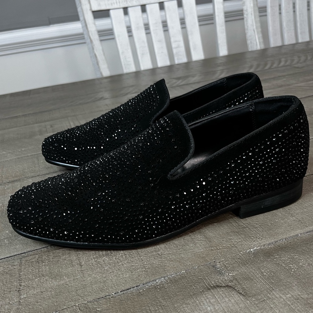 Moretti Black Label Studded Rhinestone Loafers Sz‎ 9.5  EEE